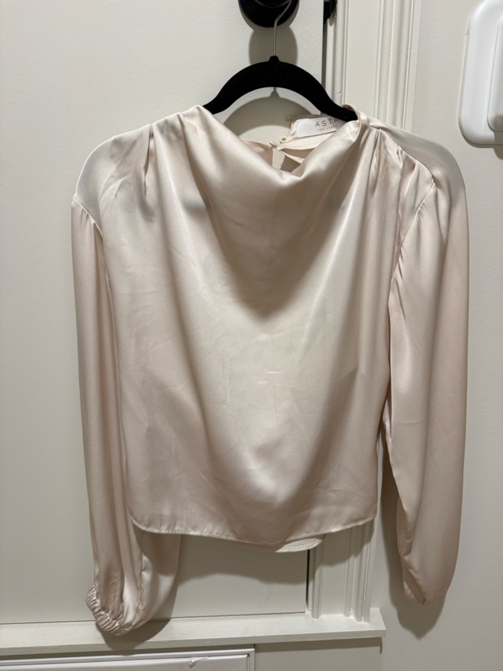Astr Ivory Satin Cowl Neck Blouse